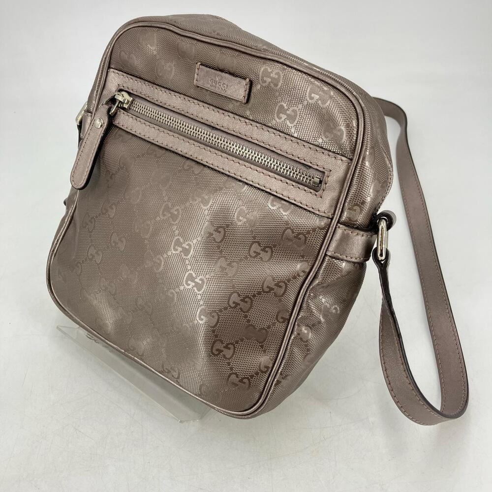 Gucci metallic Bronze Brown toned GG Imprime crossbody bag canvas leather zip